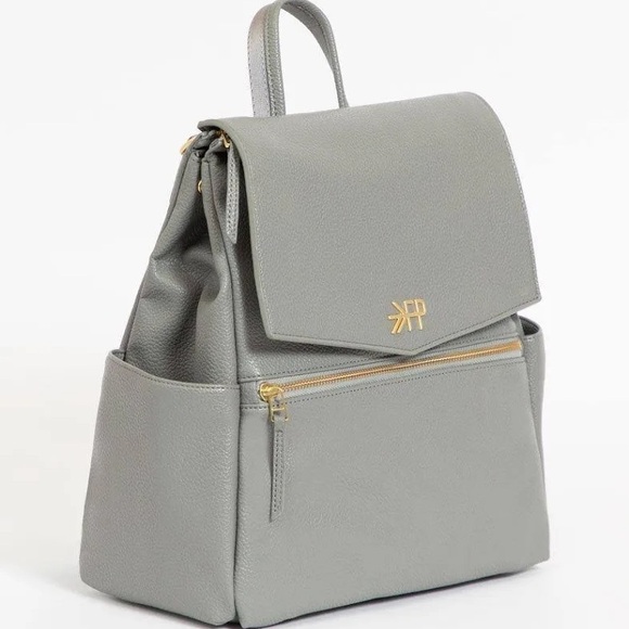 Freshly picked classic vegan leather stone gray mini backpack baby diaper bag - Picture 3 of 9